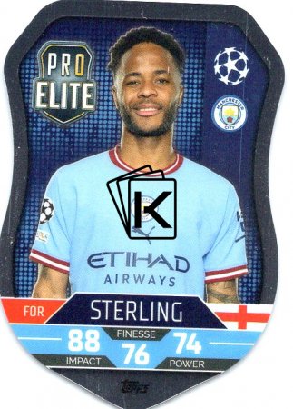 Fotbalová kartička 2022-23 Topps Match Attax UCL Pro Elite Shield SH1 Raheem Sterling Manchester City