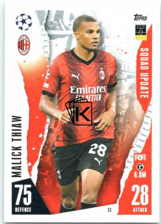 2023-24 Topps Match Attax EXTRA UEFA Club Competition Squad Update 33 Malick Thiaw (AC Milan)