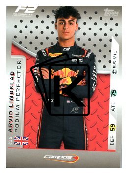 2025 Topps Turbo Attax F1 Campos Racing F2 Podium Perfections HP 215 Arvid Lindblad