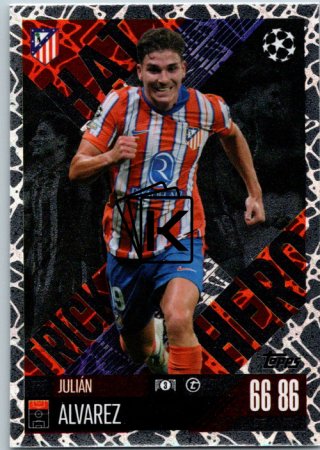 Fotbalová kartička 2024-25 Topps Match Attax EXTRA UEFA Club Competitions Hat Trick Hero 332 Julián Álvarez (Atlético de Madrid)