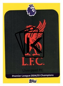 fotbalová kartička 2025-26 Topps  Premier League 163 Liverpool  - Team Logo- Premier League Champions -PARALLEL Yellow
