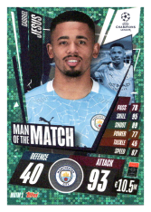 fotbalová kartička 2020-21 Topps Match Attax Champions League Extra Man of the Match MOTM1  Gabriel Jesús Manchester City