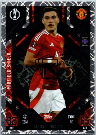 Fotbalová kartička 2024-25 Topps Match Attax EXTRA UEFA Club Competitions Midfield Shield 310 Manuel Ugarte (Manchester United)