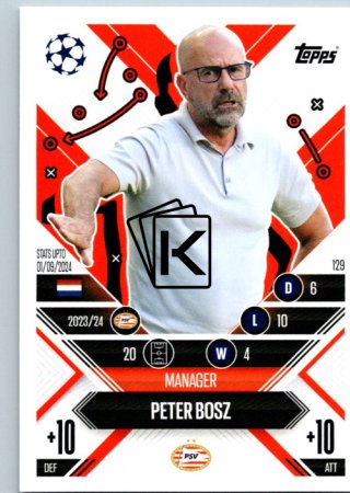 Fotbalová kartička 2024-25 Topps Match Attax EXTRA UEFA Club Competitions Manager Career 129.  Peter Bosz (PSV Eindhoven)