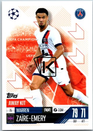 Fotbalová kartička 2024-25 Topps Match Attax EXTRA UEFA Club Competitions Away Kit 75.  Warren Zaïre-Emery (Paris Saint-Germain)