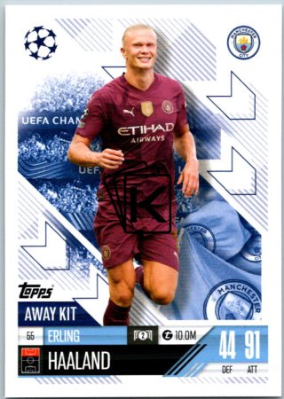 Fotbalová kartička 2024-25 Topps Match Attax EXTRA UEFA Club Competitions Away Kit 55.  Erling Haaland (Manchester City)