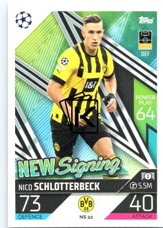 Fotbalová kartička 2022-23 Topps Match Attax UCL New Signing NS22 Nico Schlotterbeck Borussia Dortmund