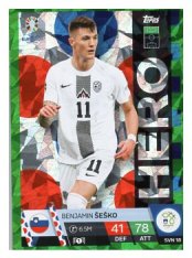 fotbalová karta Topps Match Attax EURO 2024 Green parallel Hero SVN 18 Benjamin Šeško (Slovenia)