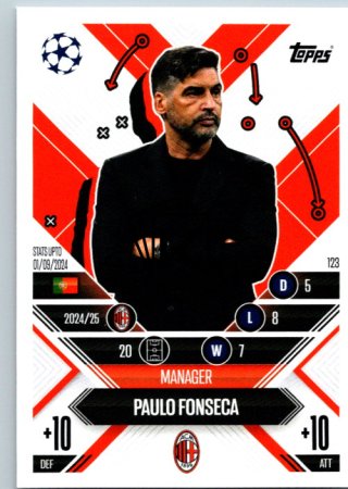 Fotbalová kartička 2024-25 Topps Match Attax EXTRA UEFA Club Competitions Manager Career 123.  Paulo Fonseca (AC Milan)