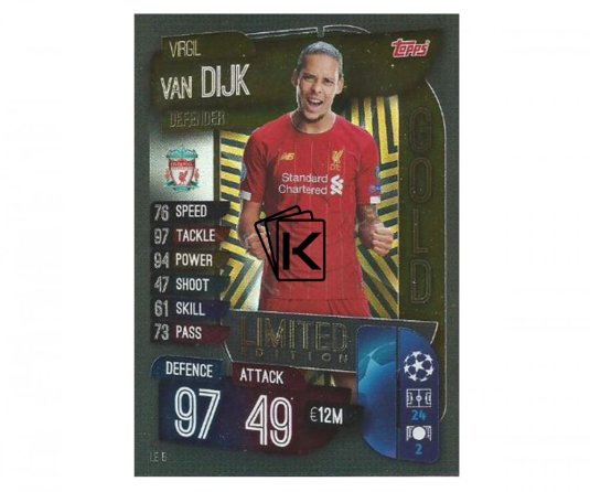 Fotbalová kartička 2019-2020 Topps Match Attax Champions League Limited Edition GOLD Virgil van Dijk LE5