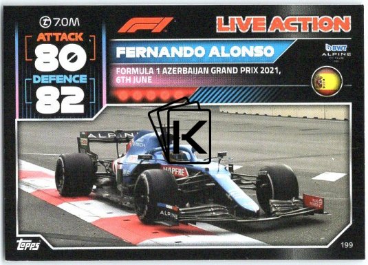 2022 Topps Formule 1Turbo Attax F1 Live Action 2021 199 Fernando Alonso (Alpine)