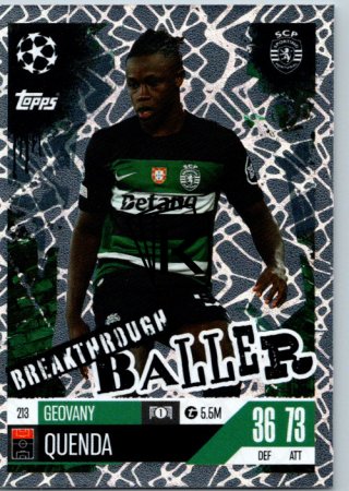 Fotbalová kartička 2024-25 Topps Match Attax EXTRA UEFA Club Competitions Breakthrough Baller 213 Geovany Quenda (Sporting Clube de Portugal)