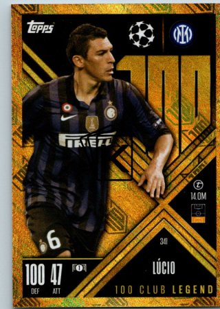 Fotbalová kartička 2024-25 Topps Match Attax EXTRA UEFA Club Competitions 100 Club Legend 341.  Lucio (FC Internazionale Milano)