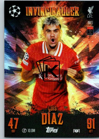 Fotbalová kartička 2024-25 Topps Match Attax EXTRA UEFA Club Competitions Limited Edition Invinciballers 1 Luis Díaz (Liverpool)