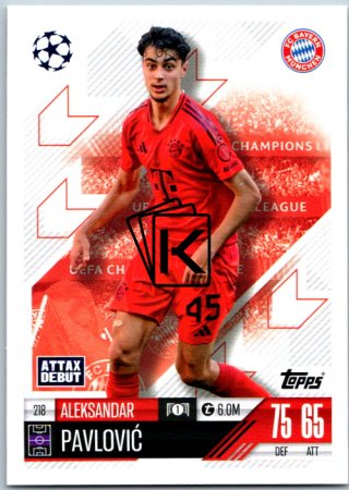 fotbalová kartička 2024-25 Topps Match Attax UEFA Club Competitions 218 Aleksandar Pavlovic (FC Bayern München)  -  Attax Debut