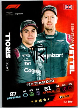 2021 Topps Formule 1 Turbo Attax 42 Team Duo Lance Stroll Sebastian Vettel Aston Martin
