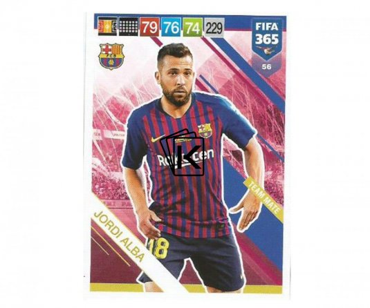 Fotbalová kartička Panini FIFA 365 – 2019 Team Mate 56 Jordi Alba FC Barcelona