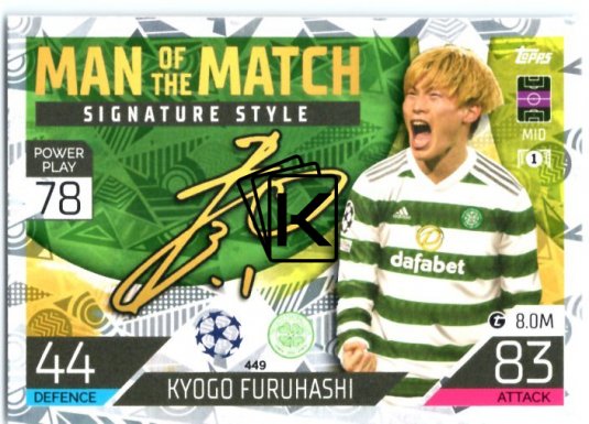 Fotbalová kartička 2022-23 Topps Match Attax UCL Man of The Match Siganture Style 49 Kyogo Furuhashi - Celtic