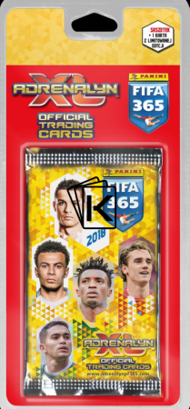 Blister fotbalových kartiček Panini FIFA 365 – 2018 4 balíčky, 1 limitovaná karta