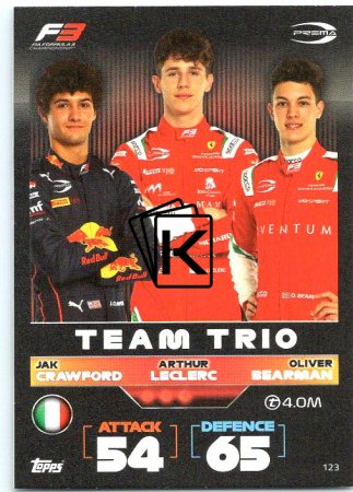 2022 Topps Formule 1 Turbo Attax 123 Jak Crawford, Arthur Leclerc & Oliver Bearman (PREMA Racing)
