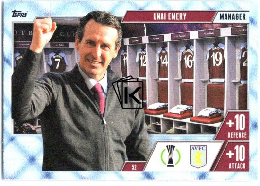 2023-24 Topps Match Attax EXTRA UEFA Club Competition Blue Crystal Parallel Managers 52 Unai Emery (Aston Villa)