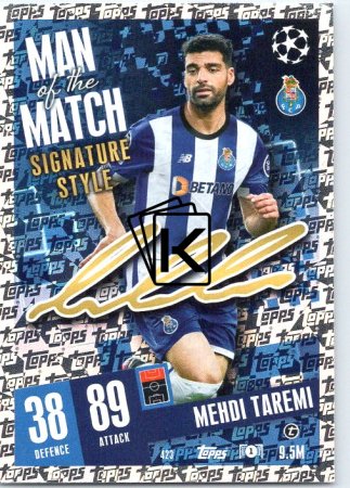 Fotbalová kartička 2023-24 Topps Match Attax UEFA Club Competitions  Man of the Match Signature Style  423	Mehdi Taremi FC Porto