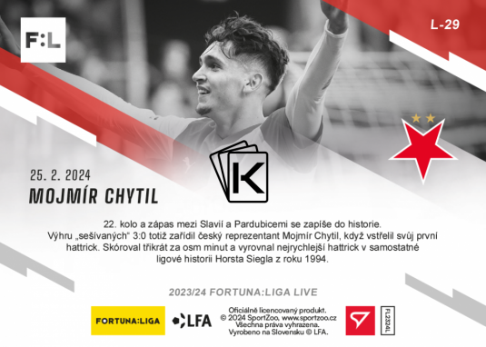 fotbalová kartička 2023-24 SportZoo Fortuna Liga Live L-29 Mojmír Chytil SK Slavia Praha /108