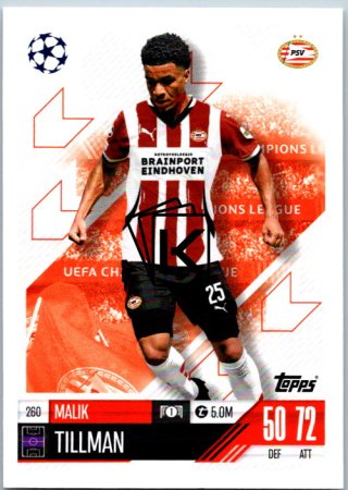 fotbalová kartička 2024-25 Topps Match Attax UEFA Club Competitions 260 Malik Tillman (PSV Eindhoven)
