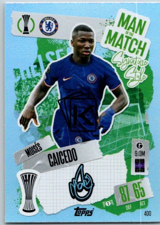 fotbalová kartička 2024-25 Topps Match Attax UEFA Club Competitions Man of the Match Signature Style 400 Moíses Caicedo (Chelsea)