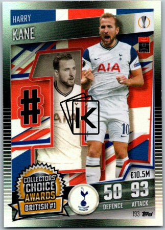 fotbalová kartička 2020-21 Topps Match Attax 101 Champions League Collectors´Choice 193 Harry Kane Tottenham Hotspur
