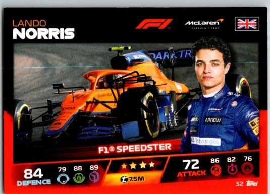 2021 Topps Formule 1 Turbo Attax 32 Speedster Lando Norris McLaren F1