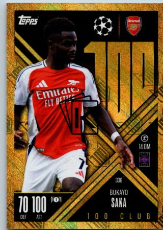 Fotbalová kartička 2024-25 Topps Match Attax EXTRA UEFA Club Competitions 100 CLUB 336.  Bukayo Saka (Arsenal)