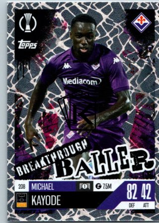 Fotbalová kartička 2024-25 Topps Match Attax EXTRA UEFA Club Competitions Breakthrough Baller 208 Michael Kaydde (ACF Fiorentina)