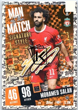Fotbalová kartička 2023-24 Topps Match Attax UEFA Club Competitions  Man of the Match Signature Style 410	Mohamed Salah	Liverpool