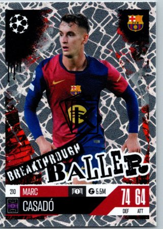 Fotbalová kartička 2024-25 Topps Match Attax EXTRA UEFA Club Competitions Breakthrough Baller 210 Marc Casadó (FC Barcelona)