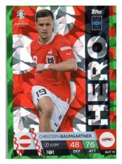 fotbalová karta Topps Match Attax EURO 2024 Green parallel Hero AUT11 Christoph Baumgartner (Austria)