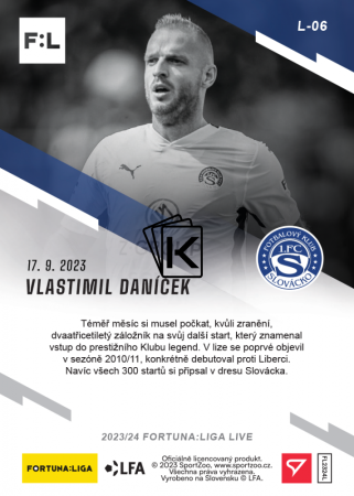 fotbalová kartička 2023-24 SportZoo Fortuna Liga Live L-06 Vlastimil Daníček 1.FC Slovácko nový člen klubu legend /48