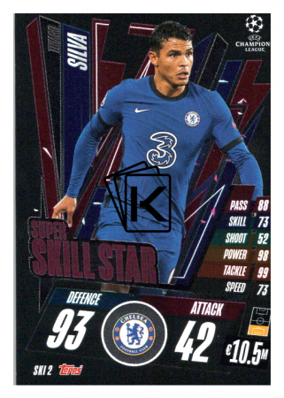 fotbalová kartička 2020-21 Topps Match Attax Champions League Extra Super Skill Star SKI2 Thiago Silva Chelsea