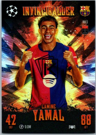 Fotbalová kartička 2024-25 Topps Match Attax EXTRA UEFA Club Competitions Limited Edition Invinciballers 3 Lamine Yamal (FC Barcelona)
