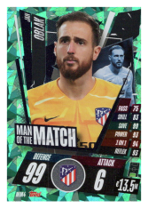 fotbalová kartička Topps Match Attax Champions League 2020-21 Man of the Match MM4 Jan Oblak - Atlético de Madrid