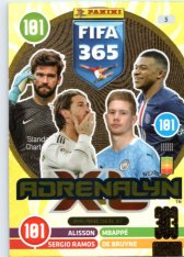 fotbalová karta Panini Adrenalyn XL FIFA 365 2021 Invinvible 5 Becker Ramos De Bruyne Mbappe