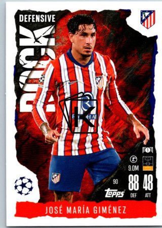 Fotbalová kartička 2024-25 Topps Match Attax EXTRA UEFA Club Competitions Defensive Rock 90 José María Giménez (Atlético de Madrid)