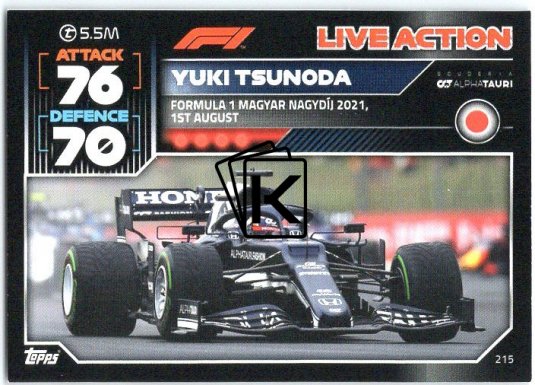 2022 Topps Formule 1Turbo Attax F1 Live Action 2021 215 Yuki Tsunoda (Scuderia AlphaTauri)