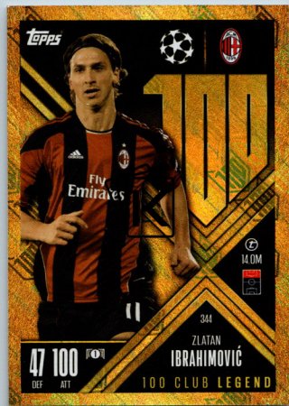 Fotbalová kartička 2024-25 Topps Match Attax EXTRA UEFA Club Competitions 100 Club Legend 344.  Zlatan Ibrahimović (AC Milan)