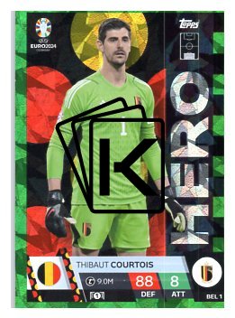fotbalová karta Topps Match Attax EURO 2024 Green parallel Hero BEL1 Thibaut Courtois (Belgum)