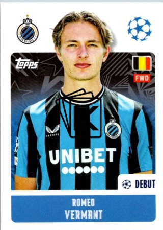 2024-25 Topps Champions League 156 Romeo Vermant (Club Brugge KV)