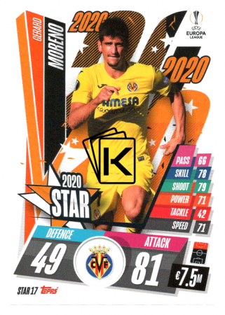 fotbalová kartička 2020-21 Topps Match Attax Champions League STAR17 Gerard Moreno Villarreal CF
