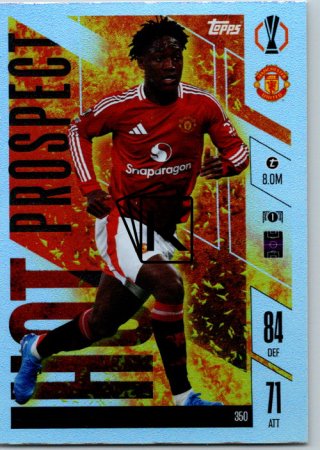 Fotbalová kartička 2024-25 Topps Match Attax EXTRA UEFA Club Competitions Hot Prospect 350.  Kobbie Mainoo (Manchester United)