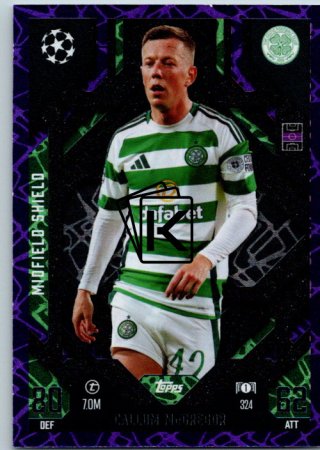 Fotbalová kartička 2024-25 Topps Match Attax EXTRA UEFA Club Competitions Midfield Shield 324.  Callum McGregor (Celtic FC) Purple Parallel