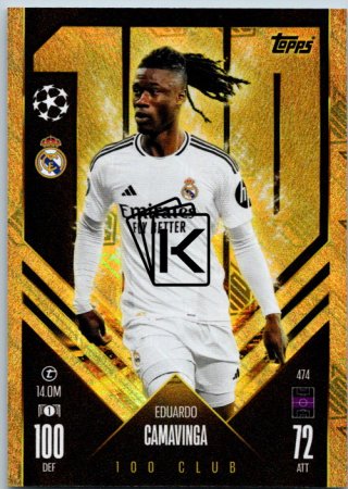 fotbalová kartička 2024-25 Topps Match Attax UEFA Club Competitions 100 club 474 Eduardo Camavinga (Real Madrid CF)